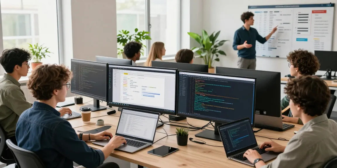 Dynamic tech workspace at romulus.digital with diverse developers collaborating on Microsoft Power Platform projects.