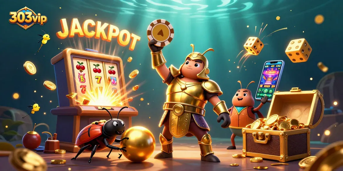 Experience thrilling jackpots with 303vip featuring playful characters and vibrant casino elements.
