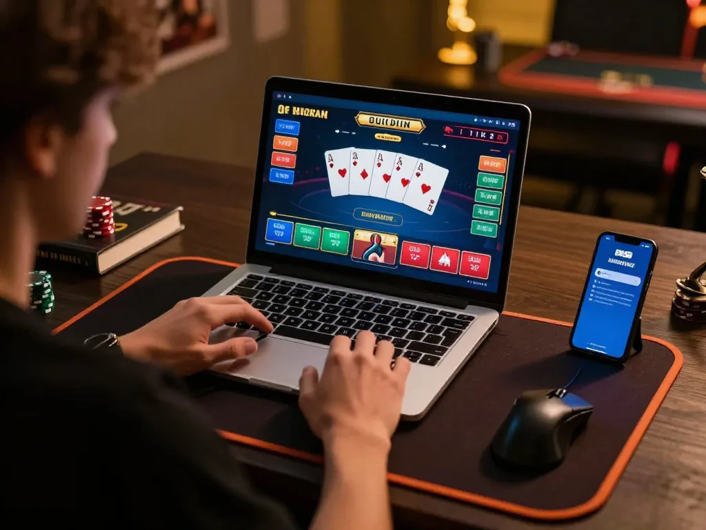 Player actively engaging in a poker game on BK88, showcasing strategic gameplay in a stylish setup.