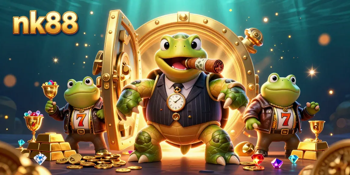 Play thrilling slots with nk88 featuring a massive turtle mobster and froggy enforcers in a dazzling casino.
