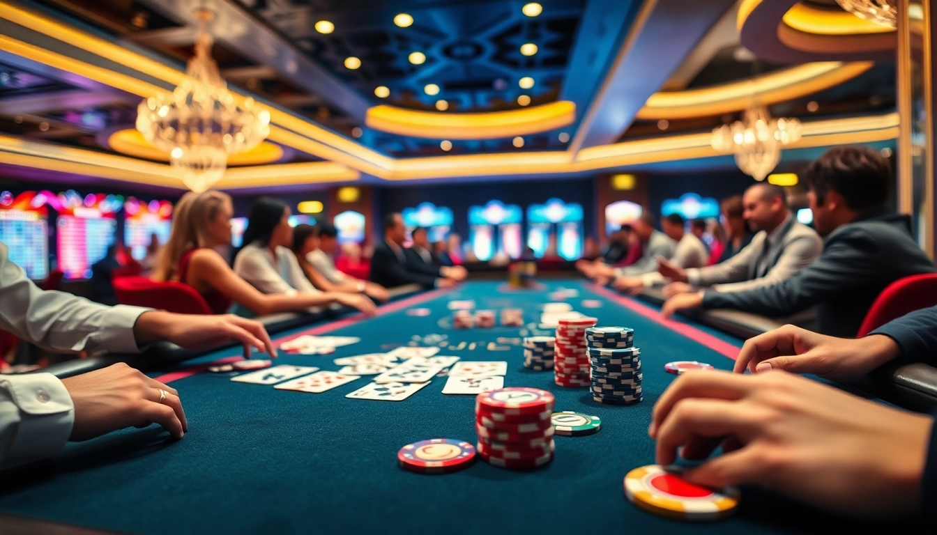 Permainan duniabet yang mendebarkan di meja poker dengan orang-orang terlibat.