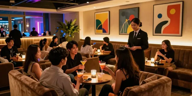 강남타이밍에서 편안한 분위기를 즐기는 고객들 모습