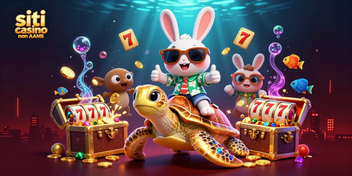 Slots e giochi nei siti casino non AAMS con una tartaruga dorata e un coniglio fortunato.