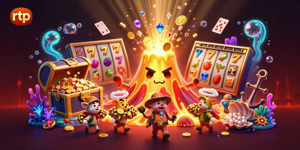 Experience rtp slots excitement with a golden volcano erupting treasures, lucky 7s, and dynamic gameplay elements.
