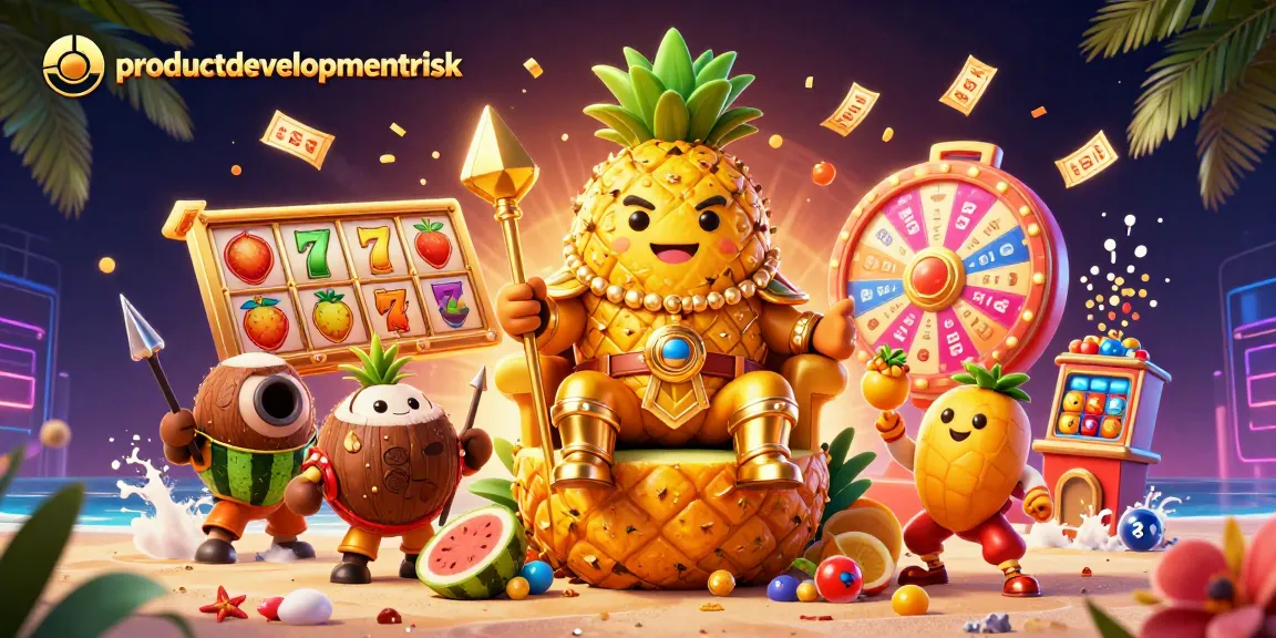 Engage with productdevelopmentrisk in a vibrant casino world featuring slot reels, colorful elements, and action.