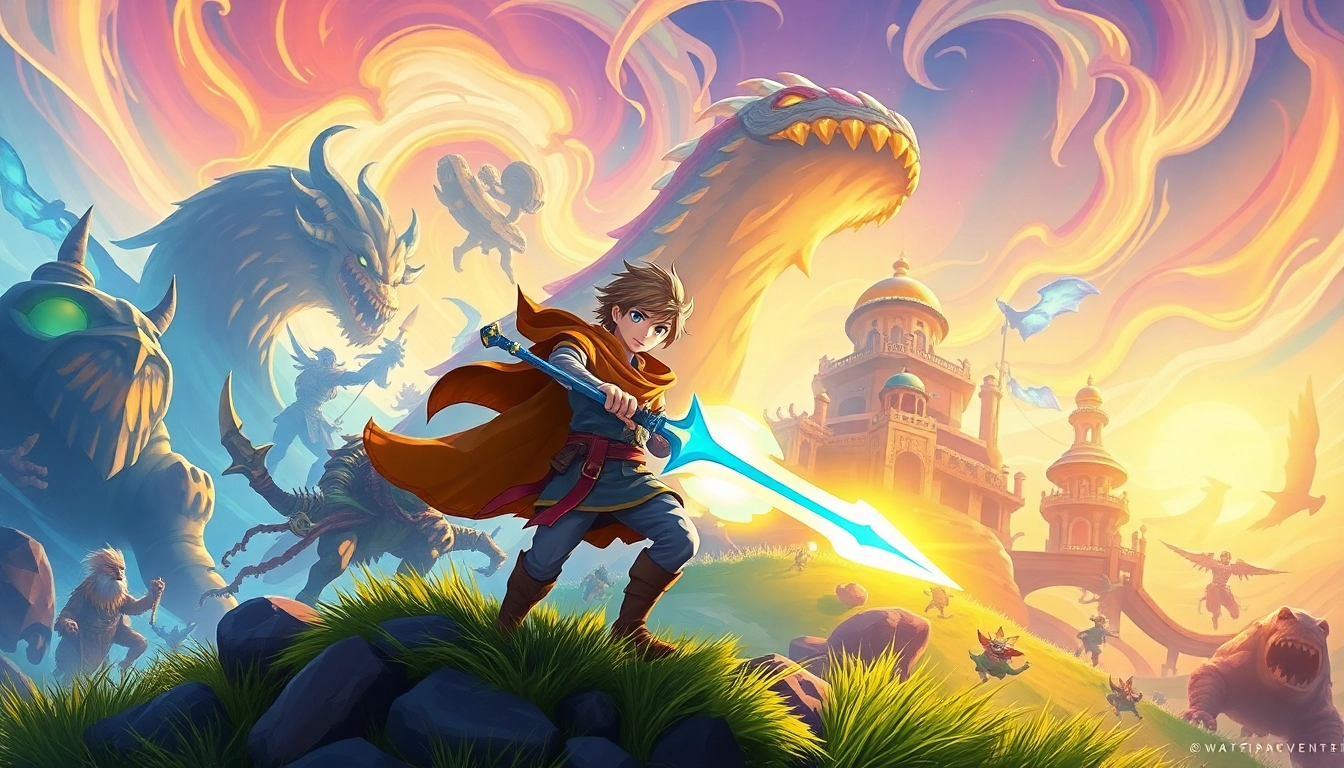 Engaging scene showcasing the yono game character in a vibrant fantasy world with glowing elements.