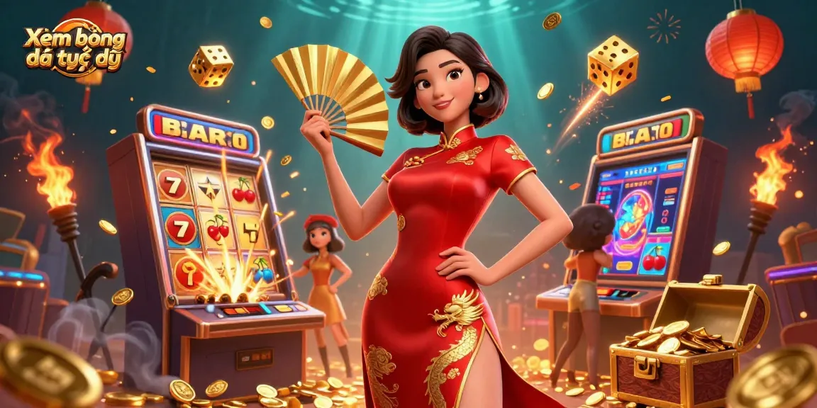 Xem bóng đá trực tiếp with a stunning illustration of an Asian woman and vibrant casino elements.
