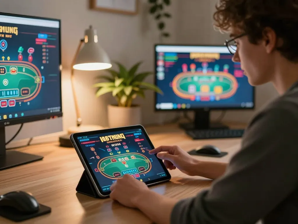 Engaging in strategic online gaming with sv368 at a stylish home office
