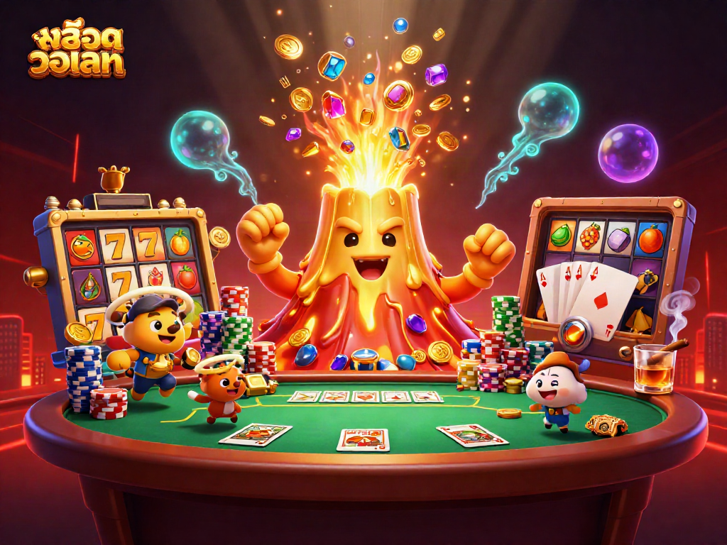 Experience the excitement of สล็อตวอเลท with a triumphant golden volcano erupting treasures.