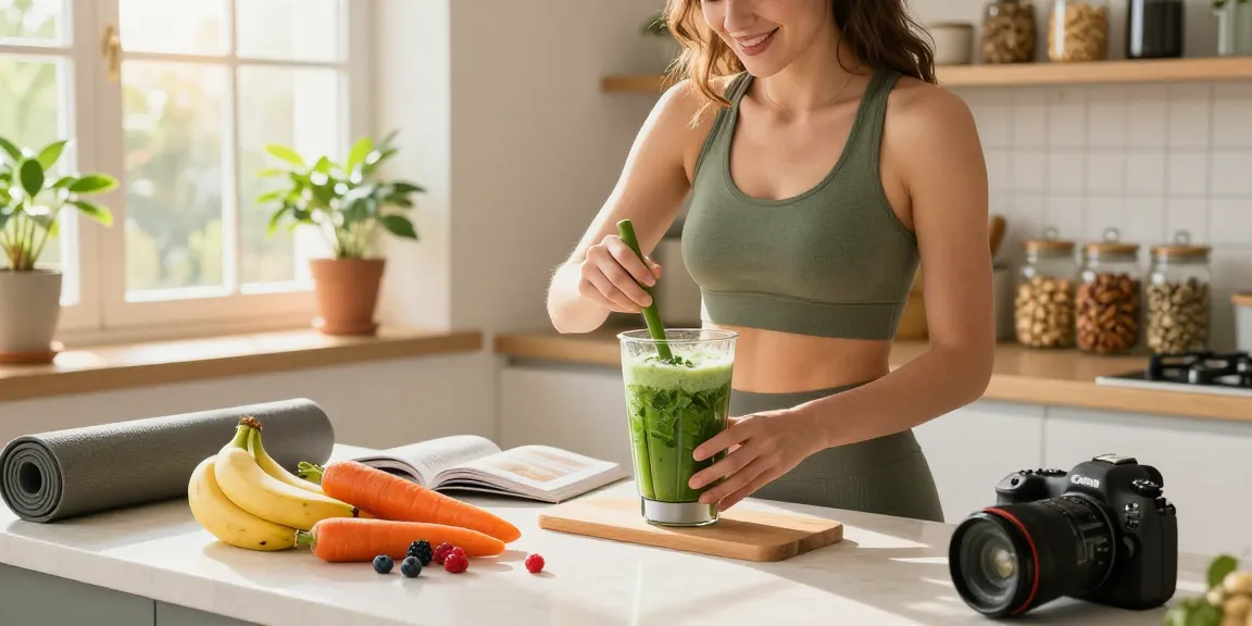 Healthy smoothie preparation with astaxanthin-rich ingredients in bright kitchen