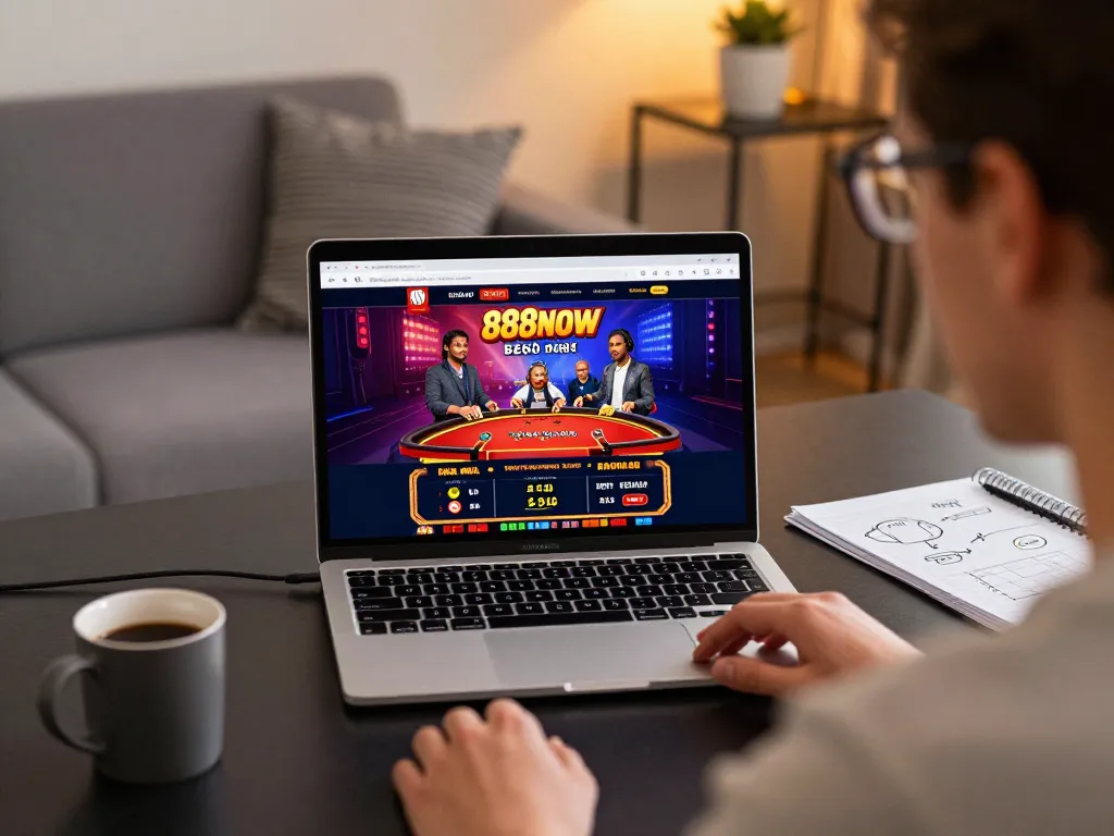 Player engaging in live casino game on 888now platform with focus and strategy