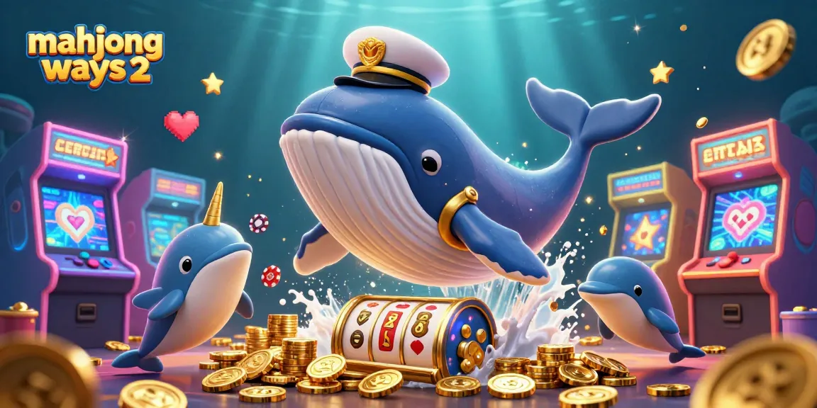 Experience mahjong ways 2 in a captivating casino scene with playful dolphins, a giant whale, and vibrant game elements.