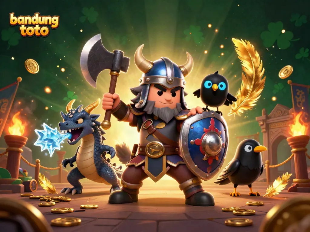 Experience bandung toto with a Viking wolf warrior, fierce dragon, and glowing raven in action.