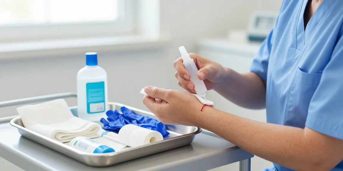 Carefully applying 傷口清洗液 for effective wound cleaning in a clinical setting