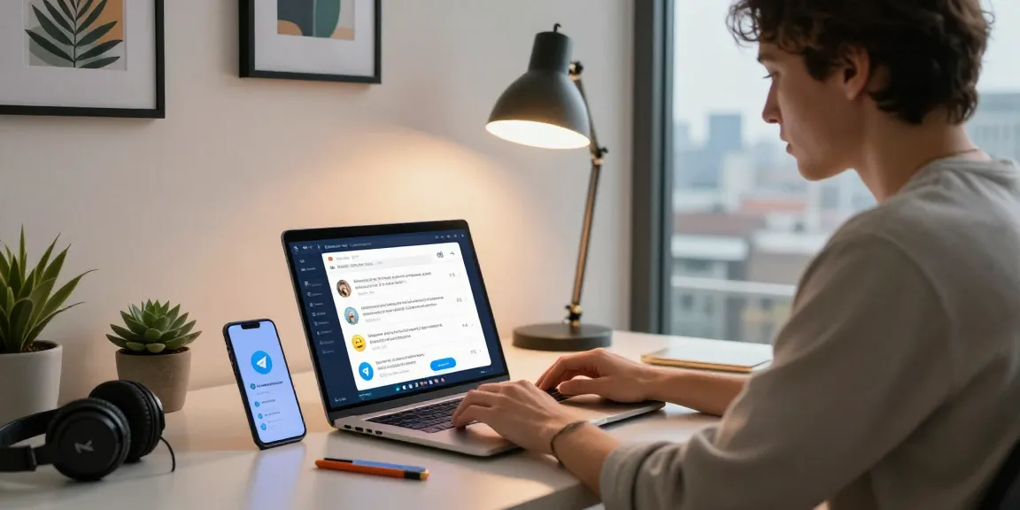 Engaging with the Telegram app in a modern workspace, showcasing telegram官网 features and vibrant communication.