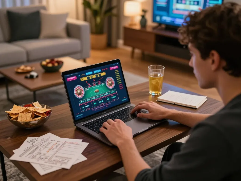 Engaged player enjoying live dealer game on laptop showcasing 789winf at home