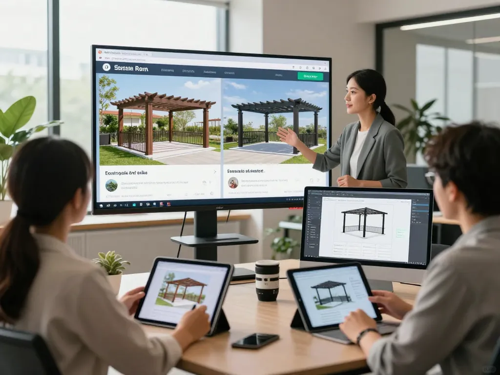 Interactive demonstration of Pergola Sales Software in a modern sales office.