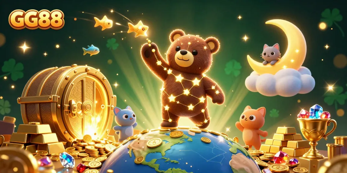 Experience thrilling victories at GG88 with the golden constellation bear and treasures scattered throughout the casino.