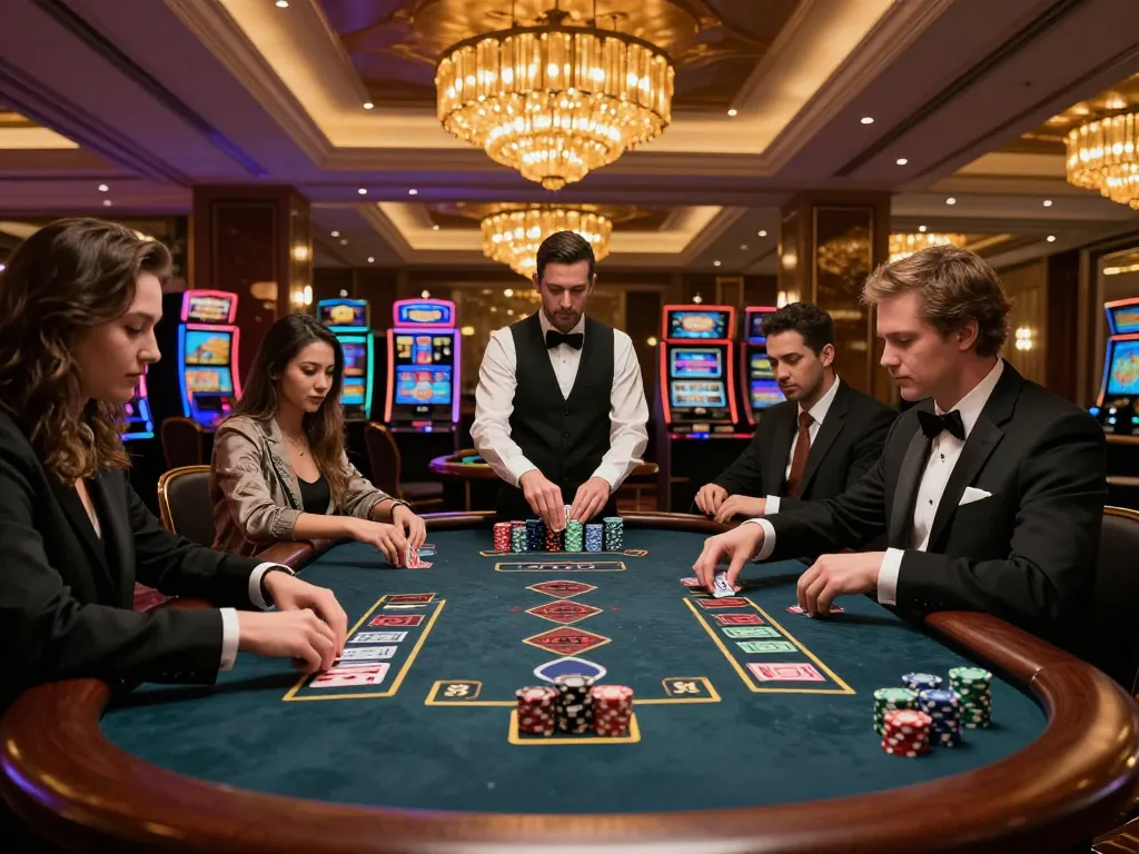 Engage with exciting blackjack gameplay at lc88, featuring focused players and a professional dealer in a luxurious casino