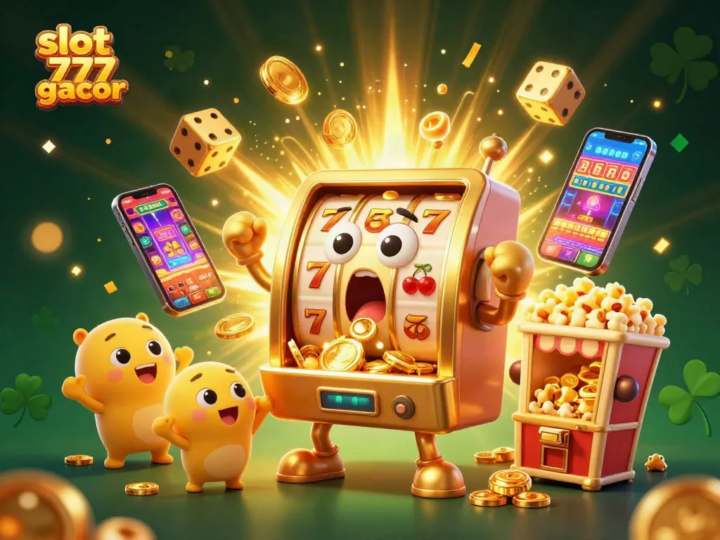 Menang jackpot di slot 777 gacor dengan mesin slot emas yang penuh koin berkilau.