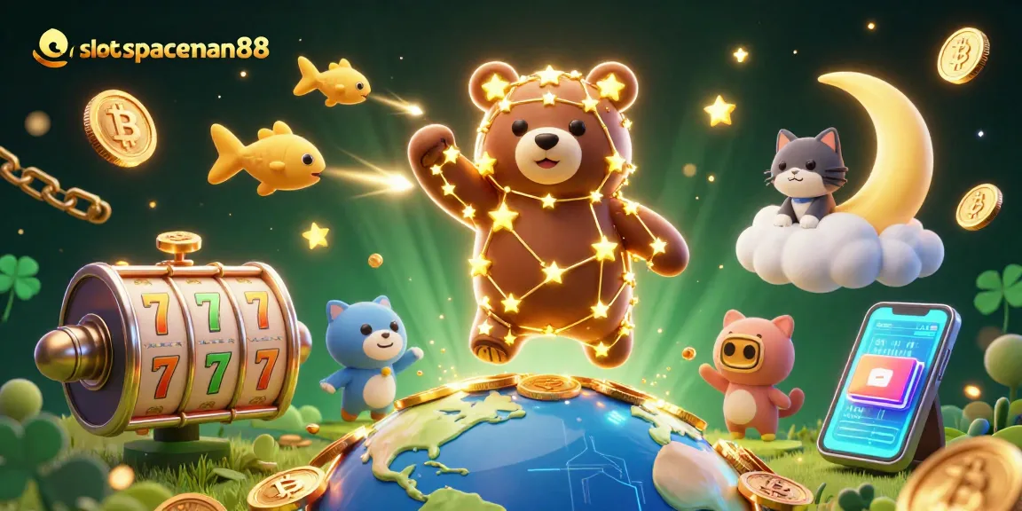 Engage with slot spaceman88's thrilling spins and wins, 3D illustration with dynamic casino elements