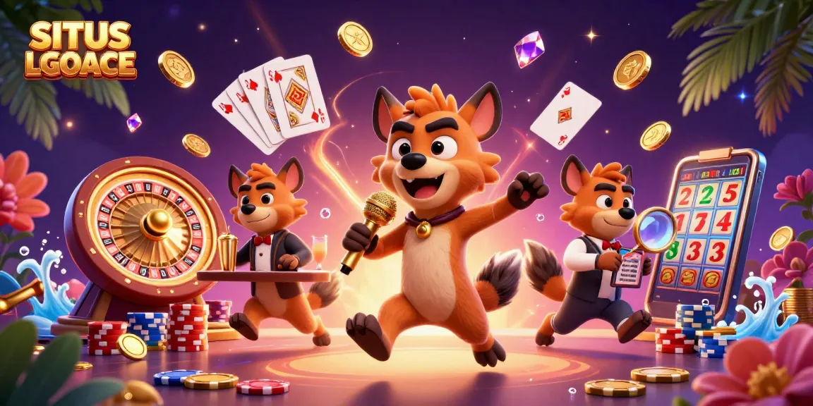 SITUS LGOACE showcases vibrant hyena characters in a dynamic casino scene, mixing drinks and telling jokes.