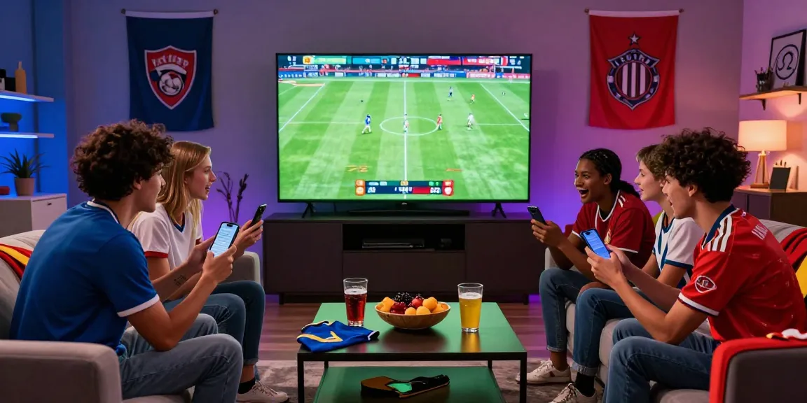 Exciting sbobet bola betting scene with friends cheering around live matches.