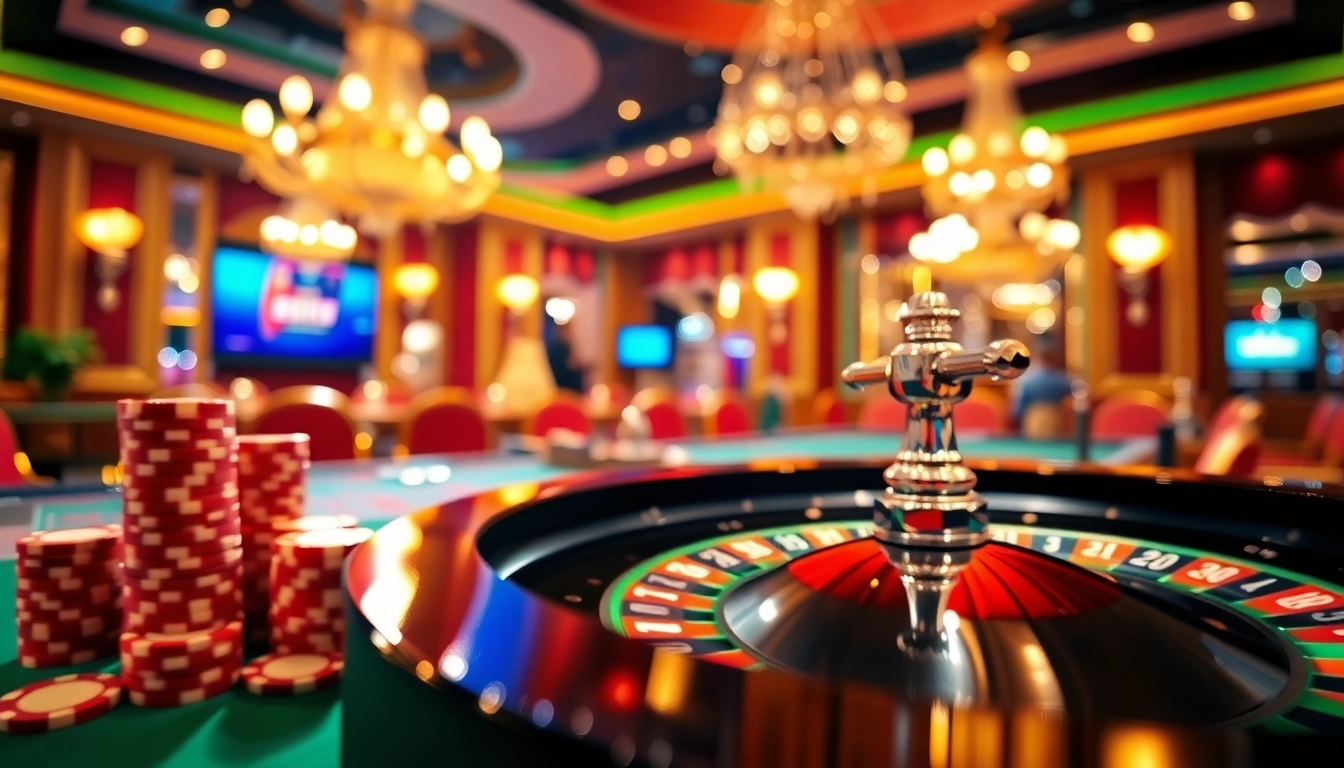 Engaging scene of a Non Uk Casino roulette table with vibrant chips and luxurious atmosphere.