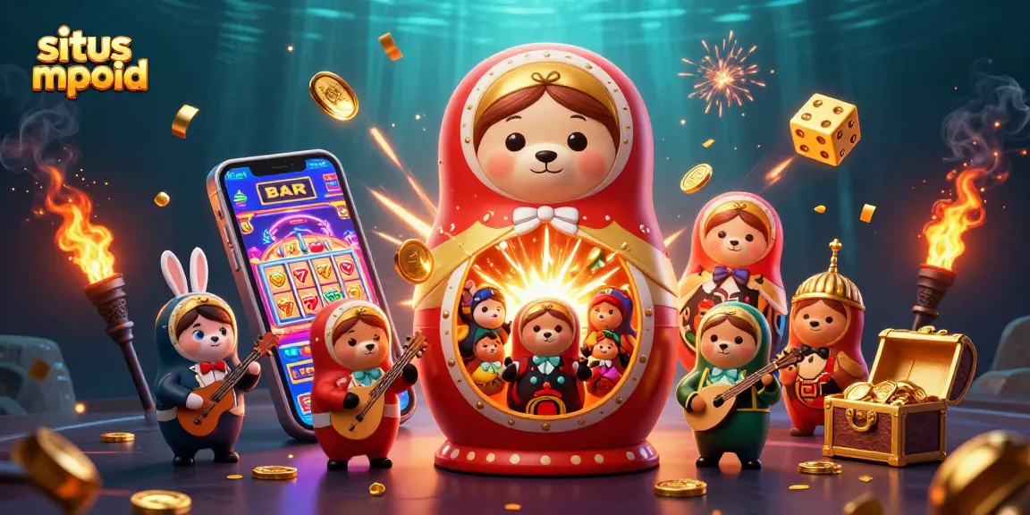 situs mpoid showcases a vibrant 3D casino scene with cartoon bears, slot machines, and festive casino elements.