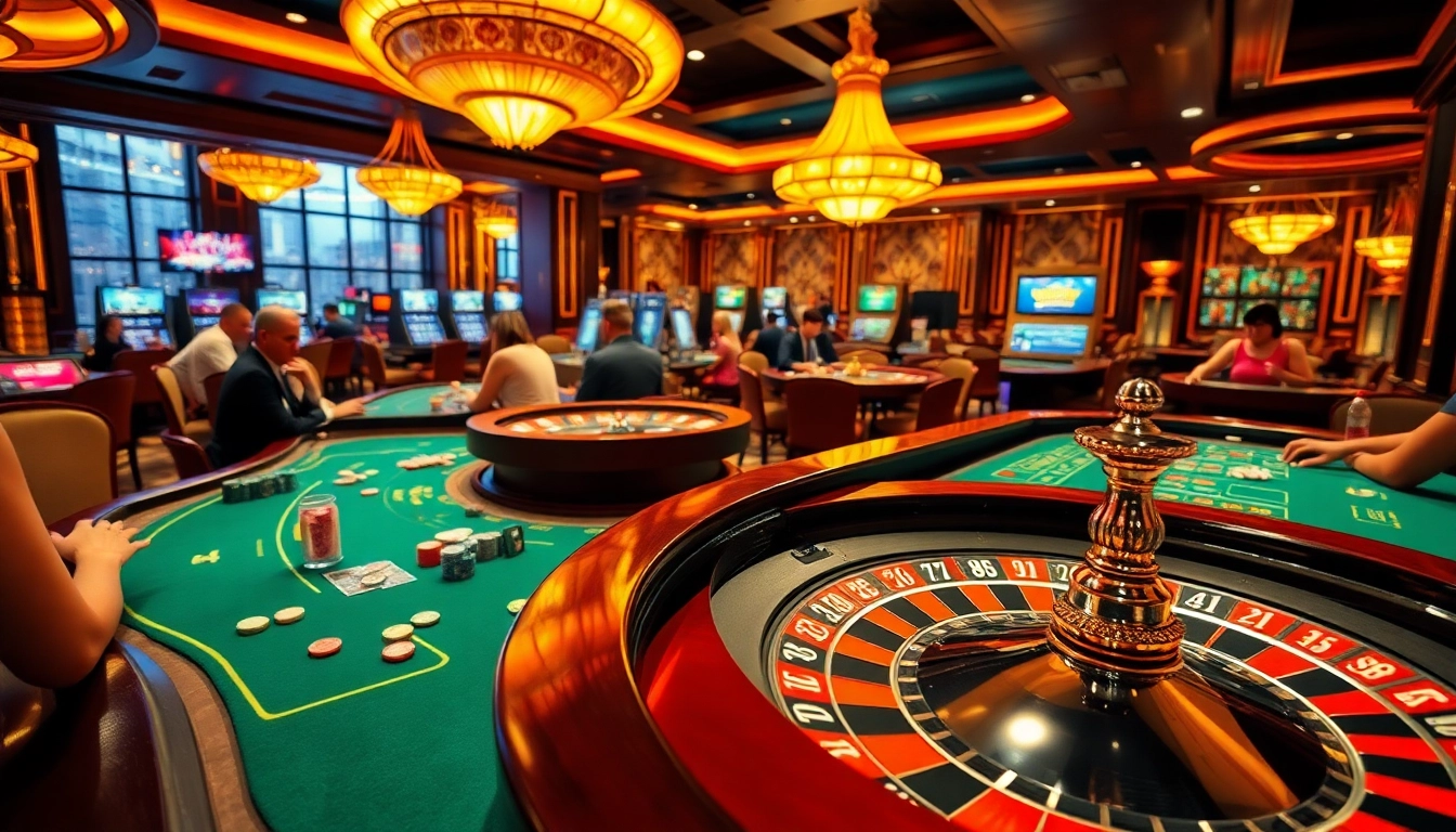Menampilkan suasana permainan kasino di https://kuy4d.jimdofree.com/ dengan meja poker yang ramai dan pemain yang terlibat.