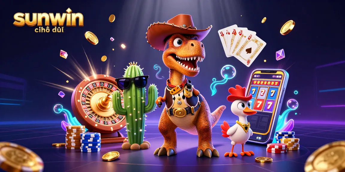 Play and win with sunwin chính thức in this exciting 3D casino scene featuring vibrant characters.