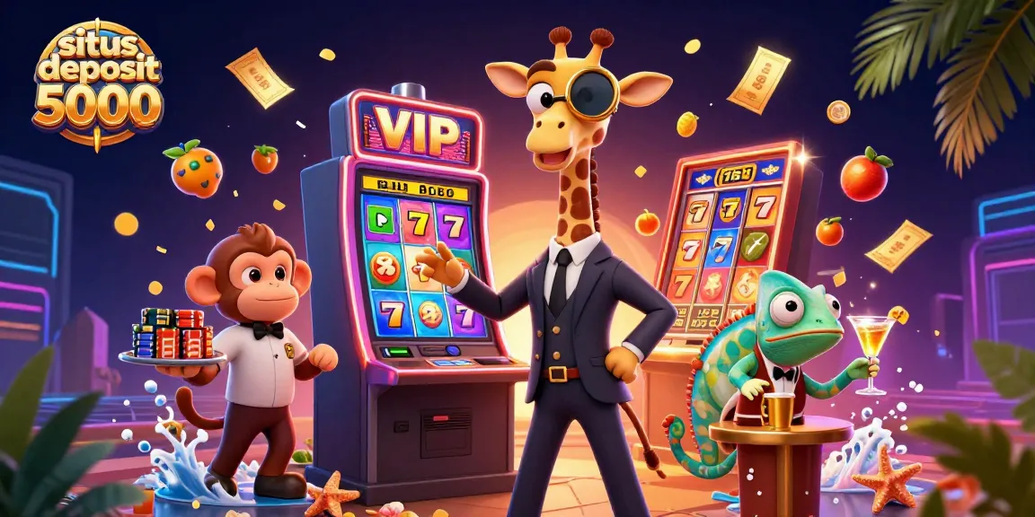 Win big with the exciting situs deposit 5000 as vibrant symbols and characters come to life in this casino-themed scene.